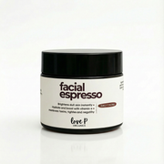 Facial Espresso jar shown from the front with clear product label